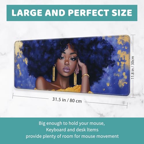 Large Mouse Pad, Big Gaming Mousepad, Desk Mat for Desktop, Thick Non-Slip Waterproof Rubber Base, Mouse Pads for Office, Computer, Keyboard, Laptop 31.5x11.8 in, Black Girl - color: Black girl, size: 31.5" x 11.8"