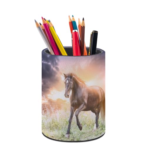 Horse Pen Holder Pencil Cup for Desk Organizer | Cute Makeup Brush Holder PU Multifunctional Office Suppliesfor Decor Home Classroom School - color: Horse