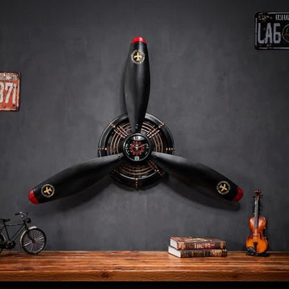 GLOWMIRTH Airplane Wall Art,Aviation Décor,Unique Wall Sculptures,Pilot Gifts,Steampunk Metal Art for Kitchen, Bedroom, Living Room,Cool Clocks Battery Operated,Black