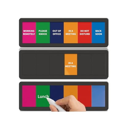Office Door Signs with 6 Printed Status Options – Do Not Disturb, Out of Office, In a Meeting, Please Knock, Work from Home, Back Soon – Includes Custom Personalized Blank Sticker for Privacy Workspace or Studio Available and Away - style: Black