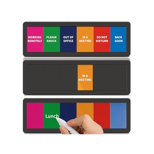 Office Door Signs with 6 Printed Status Options – Do Not Disturb, Out of Office, In a Meeting, Please Knock, Work from Home, Back Soon – Includes Custom Personalized Blank Sticker for Privacy Workspace or Studio Available and Away - style: Black