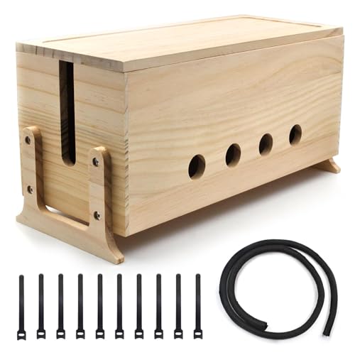 Large Cable Management Box, Wood Cord Hider Box & Organizer for Power Strip Hider Cable Storage for Office, TV Wires, Desk Cord Organizer, 14.2" x 6" x 6.3", Natural, Wood - color: Natural Wood Color