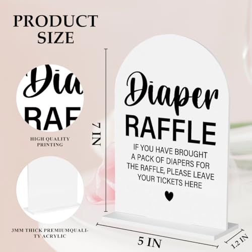 Baby in Bloom Shower Decorations, Diaper Raffle Sign, Baby Shower Diaper Game 5x7 Inch Arch Acrylic Sign, Shower Reception Event Party Table Desk Acrylic Decor - color: Diaper