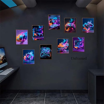 DDOPLKK Gaming Room Canvas Wall Art Set of 9, Game Posters Wall Decor, Gamer Paintings Picture Print for Boys Room Kids Game Room Bedroom Boys Home Decoration 8x10In Unframed