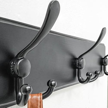 Dseap Coat Rack Wall Mounted - 5 Tri Hooks, Heavy Duty, Wooden Wall Coat Hanger Coat Hook for Clothes Hat Jacket Clothing, Black - color: Black, size: L=17.4"