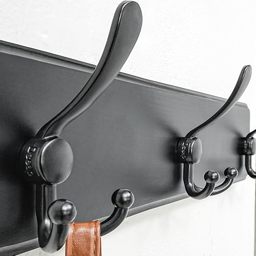 Dseap Coat Rack Wall Mounted - 5 Tri Hooks, Heavy Duty, Wooden Wall Coat Hanger Coat Hook for Clothes Hat Jacket Clothing, Black - color: Black, size: L=17.4"