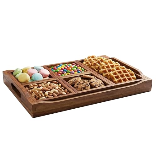 Serving Tray with 5 Removable Snack Boxes,Acacia Wood Snack Tray for Parties and Entertaining, Movie Night, Coffee Table and Charcuterie Serving - color: Snack Tray, size: Snack Tray
