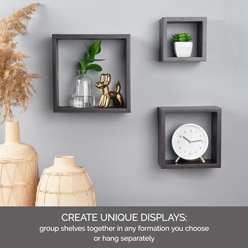 MELANNCO Floating Wall Square Cube Shelves for Bedroom, Living Room, Bathroom, Kitchen - Wood Espresso (Pack of 12) - color: Espresso, size: Set of 12