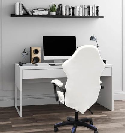 Gaming Chair Cover Set with Armrest Covers, Stretch Ruffled Slipcover for Racing Office Computer Reclining Chairs (White) - color: White