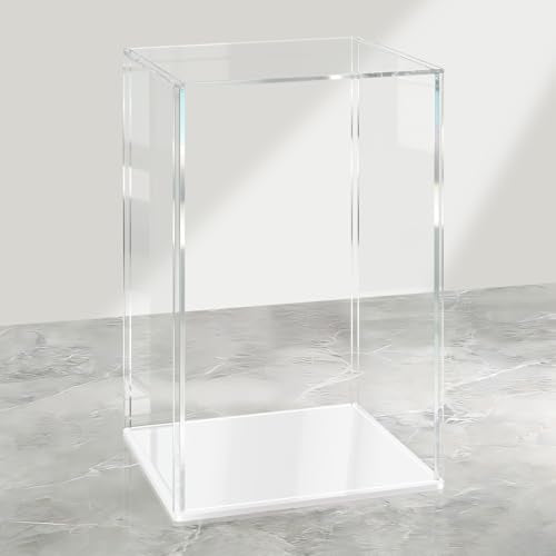 LANSCOERY Acrylic Display Case, 8x8x10 in, Upgraded Thickened UV-Resistant Showcase, 98% Clarity Dustproof Box with Glossy White Base for Action Figures, LEGO & Models, Includes Scraper & LED Light - color: White, size: 8x8x10inch; 20x20x25cm