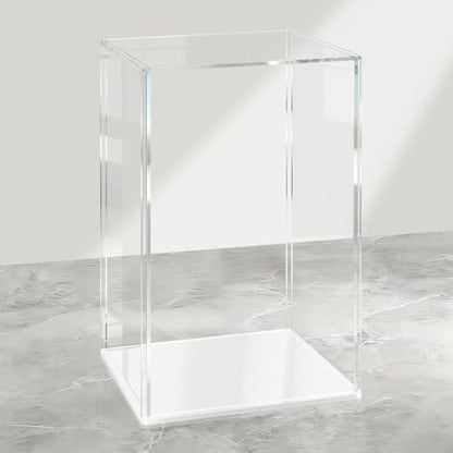 LANSCOERY Acrylic Display Case, 8x8x10 in, Upgraded Thickened UV-Resistant Showcase, 98% Clarity Dustproof Box with Glossy White Base for Action Figures, LEGO & Models, Includes Scraper & LED Light - color: White, size: 8x8x10inch; 20x20x25cm