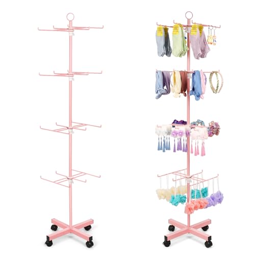 Flenpptly Retail Display Stand Rotating Display Stand 4 Tier Spinning Display Stand for Craft Shows, Jewelry, Keychain, Earring Adjustable Height Retail Display Racks (Pink) - color: 4-Tier Pink