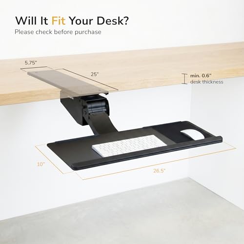 Mount-It! Under Desk Keyboard Tray, Adjustable Slide-Out Keyboard & Mouse Platform, 26.5" W × 10" D, Ergonomic Wrist Rest, Height Tilt & Swivel, Heavy-Duty Bolt-On Keyboard Drawer