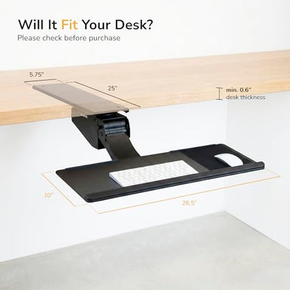 Mount-It! Under Desk Keyboard Tray, Adjustable Slide-Out Keyboard & Mouse Platform, 26.5" W × 10" D, Ergonomic Wrist Rest, Height Tilt & Swivel, Heavy-Duty Bolt-On Keyboard Drawer