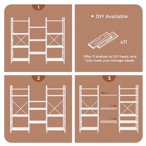 SUPERJARE Triple Bookshelf, Bookcase with 11 Open Display Shelves, Wide Book Shelf Book Case for Home & Office, 4 Tier, White - color: White, size: 4 Tier