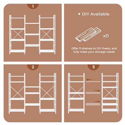 SUPERJARE Triple Bookshelf, Bookcase with 11 Open Display Shelves, Wide Book Shelf Book Case for Home & Office, 4 Tier, White - color: White, size: 4 Tier