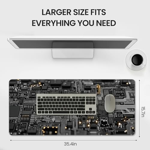 Large Gaming Mouse Pad, Circuit Board Design, Tech-Style Desk Mat, Extended Size 35.4 x 15.7 inches, Non-Slip Base, Microfiber Surface, Waterproof, Suitable for Gaming and Office Use. - color: Circuit Board Pattern