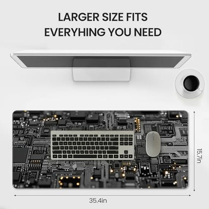 Large Gaming Mouse Pad, Circuit Board Design, Tech-Style Desk Mat, Extended Size 35.4 x 15.7 inches, Non-Slip Base, Microfiber Surface, Waterproof, Suitable for Gaming and Office Use. - color: Circuit Board Pattern