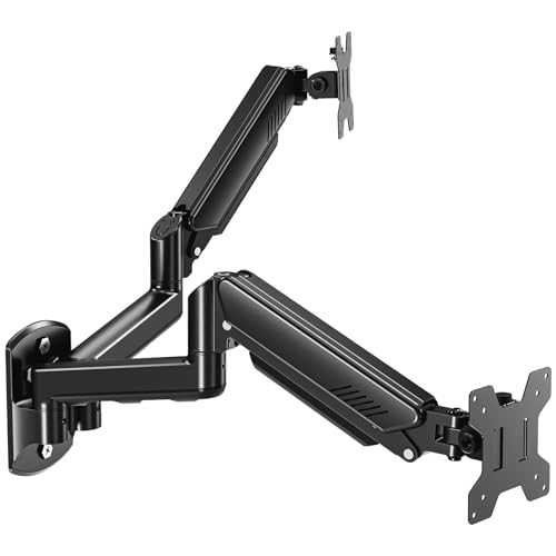 MOUNT PRO Dual Monitor Wall Mount for 2 Computer Screen up to 32 Inch, Gas Spring Double Monitor Arm Holds Up to 19.8lbs Each, Full Motion Adjustable Wall Monitor Mount, VESA Mount 75x75/100x100 - color: Black, size: Dual