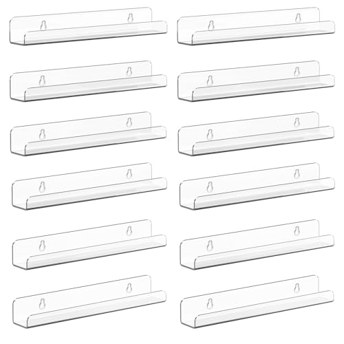 Meaocer Vinyl Record Shelf Wall Mount, 12 Pack 12 inch Clear Acrylic Album Record Holder Display, Kids Bookshelf, Floating Wall Shelves for Bathroom, Bedroom, Living Room, Kitchen - color: Clear-12pcs