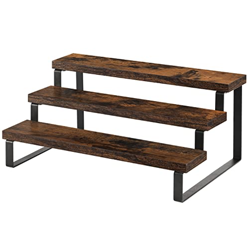 YINMIT Wooden Display Riser Stand, Tiered Perfume and Cologne Organizer Stand, 3 Tier Spice Rack Organizer, Rustic Display Shelf for Candles (3 Tier) - color: 3 Tier,Brown
