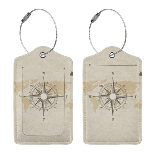 2 Pcs Retro Navigation Compass Luggage Tags for Suitcase, Unique Nautical Old World Map Travel Gifts for Privacy Cover ID Label with Stainless - color: Retro Navigation Compass
