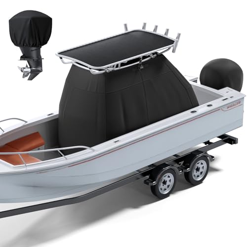 1200D Heavy Duty Waterproof T-Top Boat Center Console Cover with Motor Cover, Thick Tear-Resistant Marine Grade Polyester for T-Top Boat Center Console and Helm, 70" L x 48" W x 72" H, Black - color: Black, size: 70" L x 48" W x 72" H