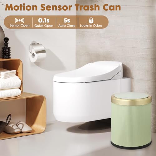 Smart Touchless Bathroom Trash Can, 2.8 Gallon Automatic Motion Sensor Rubbish Can with Lid Electric Small Garbage Bin for Kitchen, Office, Toilet, Bedroom -Green - color: Green, size: 2.8 Gallon