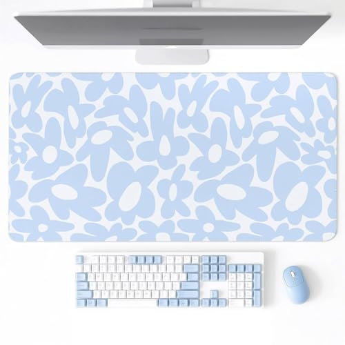 Cute Aesthetic Blue Computer Desk Keyboard Pad Mat Blue for Keyboard and Mouse, Large Mouse Pad Keyboard Mats for Desk (31.5" x 15.8") - color: Light Blue