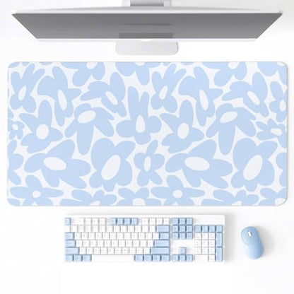 Cute Aesthetic Blue Computer Desk Keyboard Pad Mat Blue for Keyboard and Mouse, Large Mouse Pad Keyboard Mats for Desk (31.5" x 15.8") - color: Light Blue