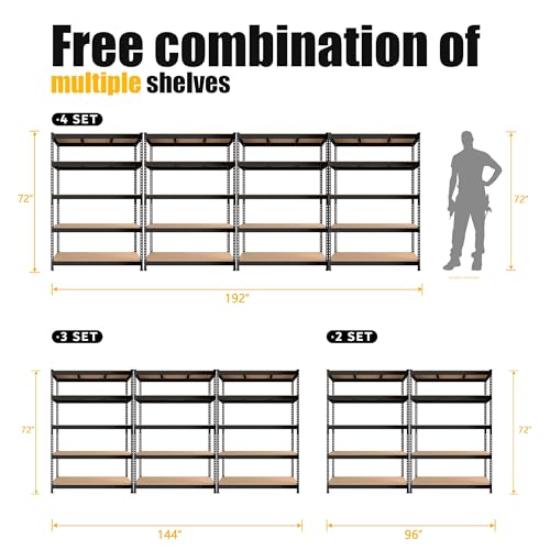 PrimeZone 48" x 24" x 72" Heavy Duty Storage Shelves - 5 Tier Adjustable Garage Storage Shelving, Metal Storage Utility Rack Shelf Unit for Warehouse Pantry Closet Kitchen, Black - size: 48"W x 24"D x 72"H