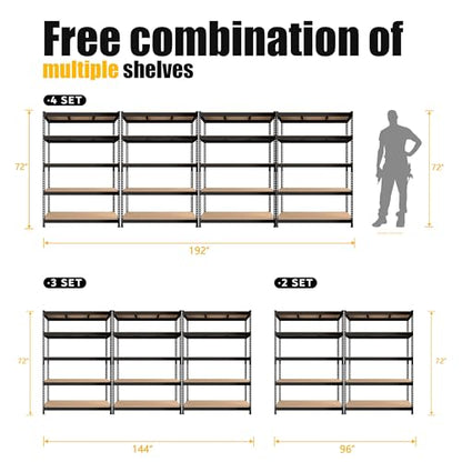 PrimeZone 48" x 24" x 72" Heavy Duty Storage Shelves - 5 Tier Adjustable Garage Storage Shelving, Metal Storage Utility Rack Shelf Unit for Warehouse Pantry Closet Kitchen, Black - size: 48"W x 24"D x 72"H
