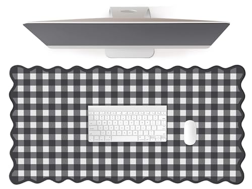 Scalloped‌ Black Desk Mat Checkered Gingham Cute XXL Large Gaming Mouse Pad Kawaii Vintage‌ Cottagecore Keyboard Computer Mat for Desktop Aesthetic Desk Pad Accessories Decor for Women - color: B2-black