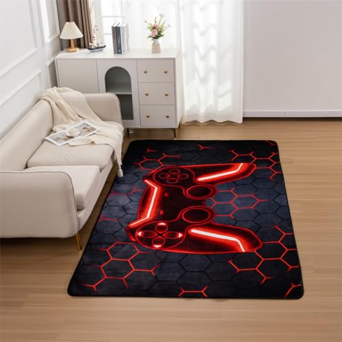 NTBED Game Console Area Rug for Bedroom Sofa Playroom Gaming Geometric Bedside Rugs Gamer Decorative Floor Mat Carpet (3x5 Feet, Red) - color: Red, size: 3x5 Feet