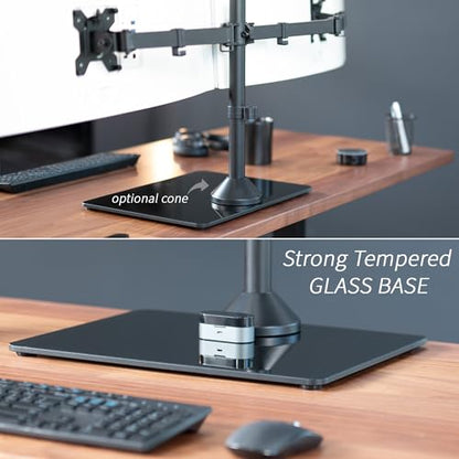 VIVO Freestanding Dual Ultrawide Monitor Stand with Sleek Glass Base and Adjustable Arms, 2 Screens up to 38 inches and 22 lbs Each, Black, STAND-V038FG - color: Black, size: 13" to 38" Screens