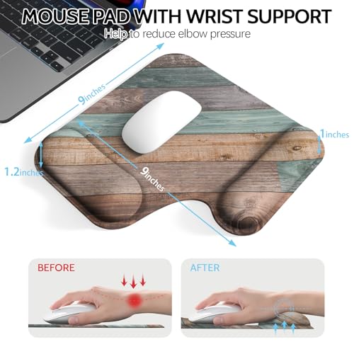 Ergonomic Mouse Pad with Gel Wrist Rest (1"& 1.2" Dual Height) - Mouse Pads Compact Mousepad Desk Mat Office, Gaming & Carpal Tunnel Relief | Non-Slip Rubber Base Rustic Wood Pattern - color: Rustic Wood Pattern
