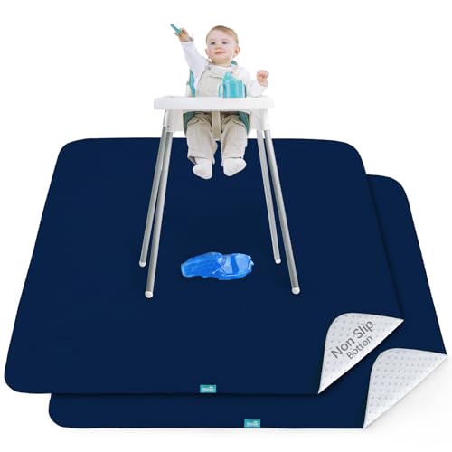 Splat Mat 2 Pack for Under High Chair & Arts & Crafts & Eating Mess, Waterproof 42''×46'' Baby Playtime Anti-Slip High Chair Mat for Floor or Table, Reusable & Portable Splash Mat for Under High Chair - color: Navy Blue