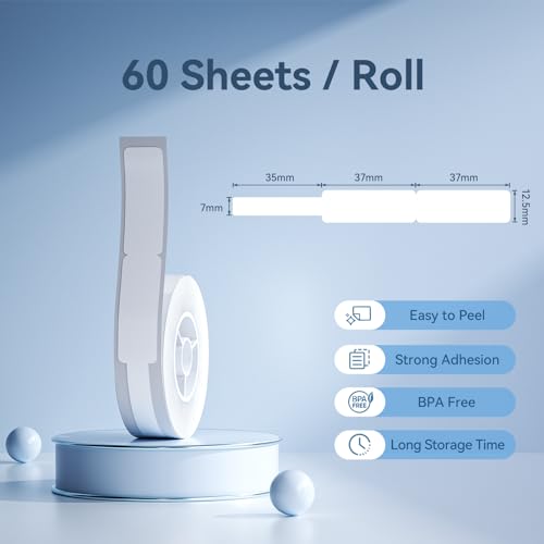 NIIMBOT Thermal Transfer Cable Labels 0.49" x 4.29", for N1(B18) Label Maker, PET Material, Waterproof and High-Temperature Resistance, Long Storage Time, 1 Roll of 60, White - color: 0.49''×4.29''-white Cable