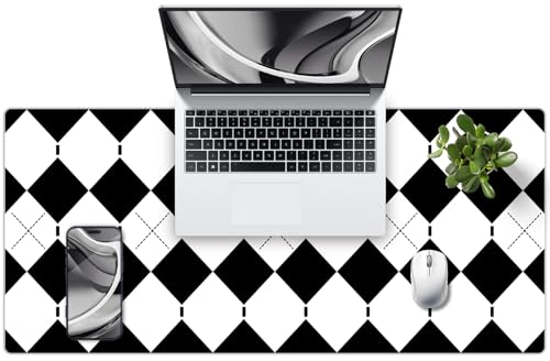 Checkered Desk Pad – PU Leather Desk Pad Protector, Non-Slip Office Desk Mat for Desk, Waterproof Desk Blotter Pad, Easy Clean Laptop Writing Mat for Work/Home/Decor (35.4" x 15.7", White Black) - color: Black Checkered