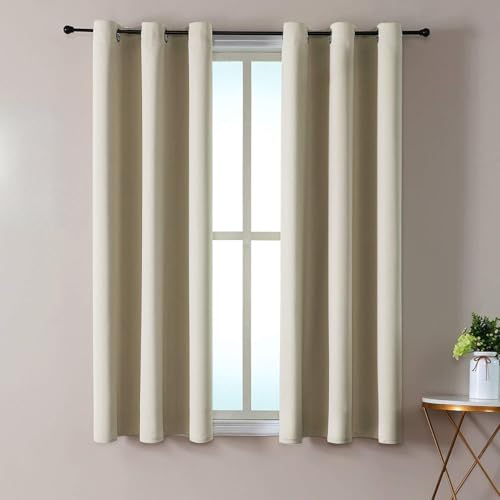 ChrisDowa Small Window Curtains 40 inches Long for Bedroom - Grommet Short Thermal Insulated Room Darkening Curtains for Kitchen (2 Panels, Beige, 29 x 40 Inch) - color: Beige, size: 29"W x 40"L (Pack of 2)