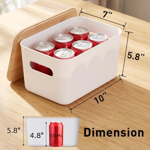Citylife Storage Bins with Bamboo Lids 7QT Plastic Storage Containers Stackable Organizer Boxes with Handle for Desk Snacks, Toys, 4 PCS, 10" L x 7" W x 5.8" H - size: Small, style: 4 Pack