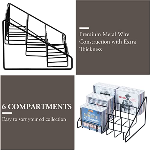 MyGift 2 Pcs CD Rack Tower, 3-Tier DVD Stand Holder, Tabletop Compact Disc Jewel Case Storage, Step Tier Office Media Organizer, Modern Matte Black Metal Wire - color: Black, size: 2 Racks