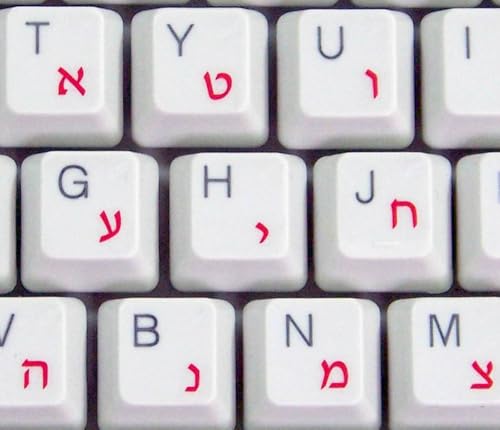 Hebrew Transparent Letters for Keyboard Laptop Computer Self-Adheisive Alphabet (Red) - color: Red