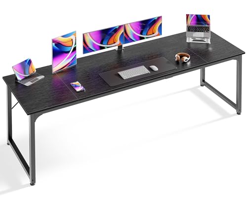 Huuger Computer Desk, 80 Inch Office Desk, Gaming Desk with Storage, Writing Desk Work Desk for Home Office, Study, Long Simple Desk, Large Legroom, Metal Frame, Black - color: Black, size: 80inch