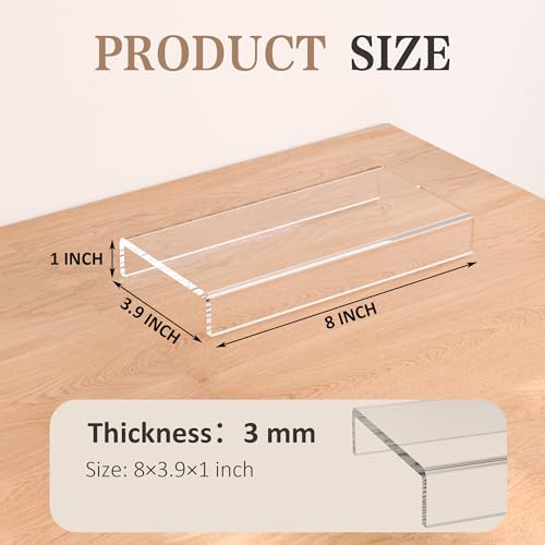 Sezanrpt Acrylic Shelf Riser 8x3.9x1 pack of 2, Countertop Acrylic Display Storage Organizer for Figure, Cosmetics, Bags, Shoes, Toys, Collectibles, 8x3.9x1 Inch - color: Clear, size: 8x3.9x1 Inch