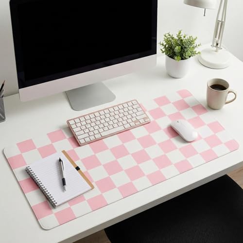 Large Desk Mat 31.5x15.7 Inch, Checkered Computer Mouse Pad Keyboard Mat, Non-Slip Office Desk Pad, Waterproof Rubber Desk Mat for Home Office Decor (Pink) - color: Pink