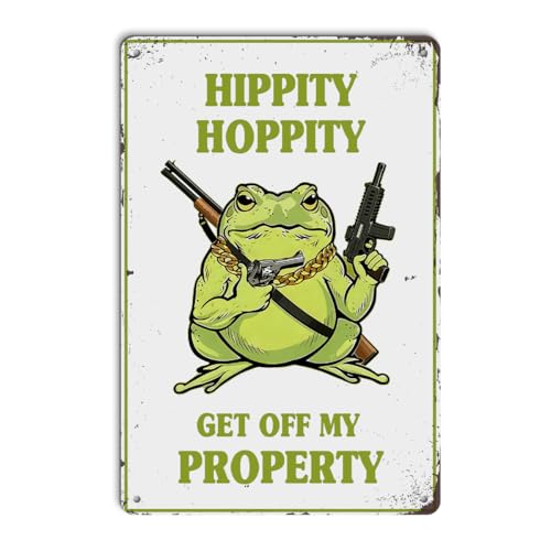 Frog Room Sign Funny Frog Bedroom Door Decor, Vintage Metal Signs Hippity Hoppity Get Off My Property Sign Frogs Warning Sign Frogs Wall Decor for Home Bedroom Garden Garage Room Rules Decorations - color: Funny Frog Warning Sign