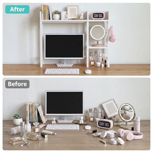 BOLUO Desk Hutch Dorm Room, Desktop Bookshelf for Computer Desk 37" Hutch Organizer Tabletop Storage Rack for College Essentials Home Office White