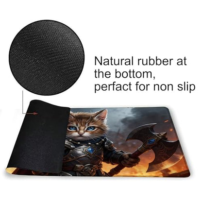 Playmat for MTG Samurai Cat Magic Play Mat 24x14 Inch Card Game Mat for Magic The Gathering TCG PTCG Playmat with Free Storage Bags Non-Slip Backing and Stitched Edge - color: Samurai Cat No With Zones