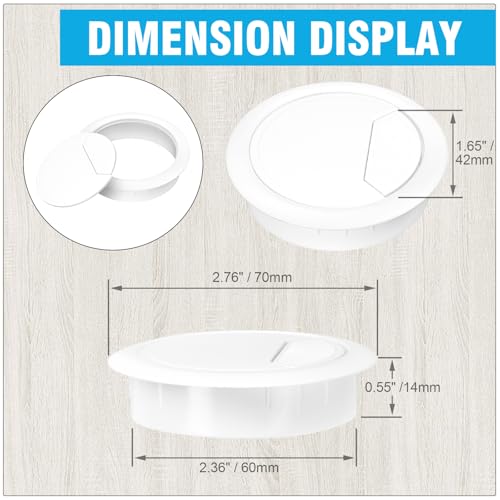 2-3/8" Spring Desk Grommet, JTemgle Plastic Cable Hole Cover Computer Table Cord Wire Organizer Caps Desktop Cord Management for Home Office TV Stands Tabletops - White, 10 Pcs - color: White, size: 2-3/8" / 60mm